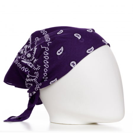 Accesorii Păr - Bandana tip batic patrat cu imprimeu alb pe fond mov inchis