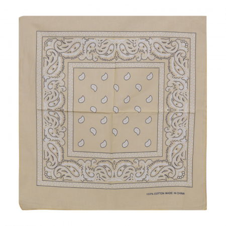 Bandana tip batic patrat cu imprimeu alb pe fond bej [1]
