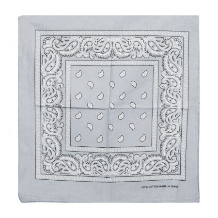 Bandana tip batic patrat cu imprimeu alb pe fond gri deschis [1]