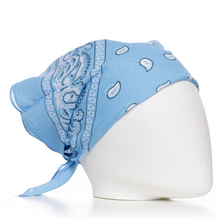 Accesorii Păr - Bandana tip batic patrat cu imprimeu alb pe fond bleu