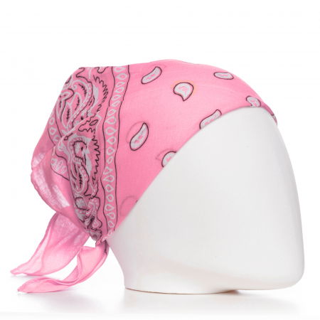 PLAJĂ SI VACANȚĂ - Bandana tip batic patrat cu imprimeu alb pe fond roz