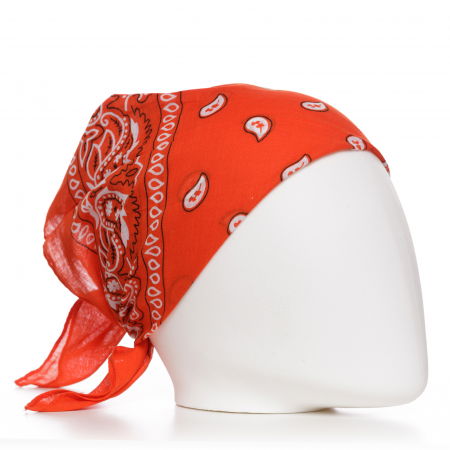 Accesorii Păr - Bandana tip batic patrat cu imprimeu alb pe fond corai