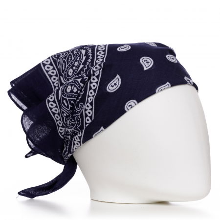 Accesorii Păr - Bandana tip batic patrat cu imprimeu alb pe fond bleumarin