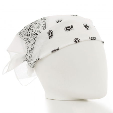 PLAJĂ SI VACANȚĂ - Bandana tip batic patrat cu imprimeu negru pe alb