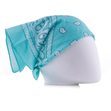 Accesorii Păr - Bandana tip batic patrat cu imprimeu alb pe turcoaz