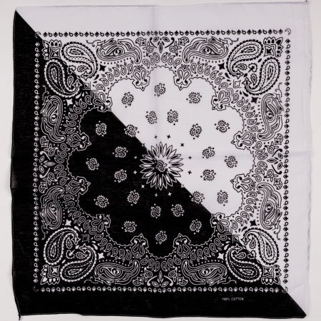 Accesorii Păr - Bandana tip batic patrat cu imprimeu alb pe alb si negru