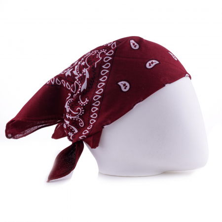Accesorii Păr - Bandana tip batic patrat cu imprimeu alb pe bordo