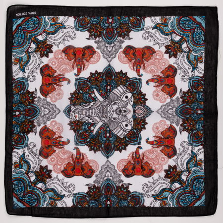 Accesorii Păr - Bandana tip batic patrat cu imprimeu elefanti pe fond alb - negru