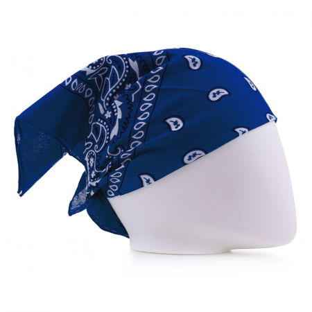 Accesorii Păr - Bandana tip batic patrat cu imprimeu alb pe fond albastru electric