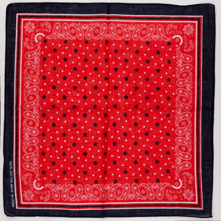 Accesorii Păr - Bandana tip batic patrat cu imprimeu alb si bleumarin pe fond rosu