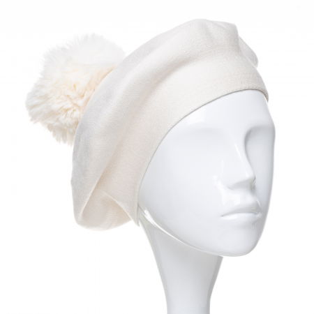 Berete - Bereta clasica alba, cu mot din blanita, din bumbac si lana