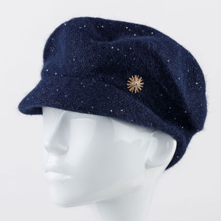Berete - Bereta bleumarin cu cozoroc mic si paiete foarte fine pe toata suprafata, captusita