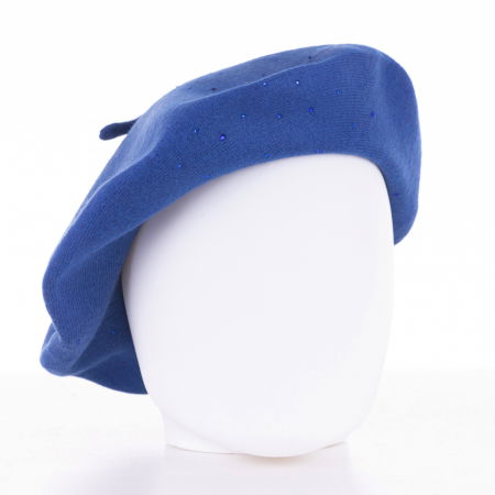 Berete - Bereta albastru electric clasica, cu strasuri foarte fine aplicate pe toata suprafata, din bumbac si lana