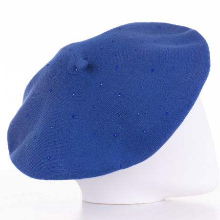 Bereta albastru electric clasica, cu strasuri foarte fine aplicate pe toata suprafata, din bumbac si lana [1]