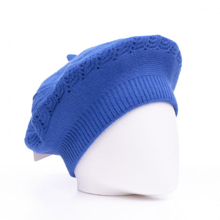 Bereta albastru electric cu model tricotaj cu braduti, din lana [1]