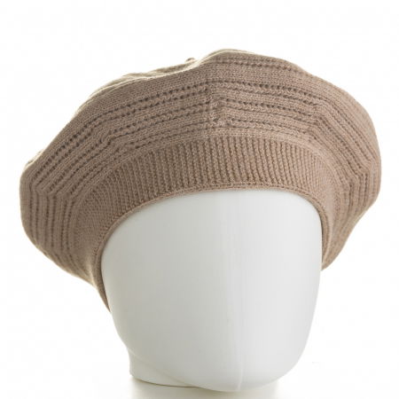 Berete - Bereta bej cu model gen tricotaj cu cercuri concentrice, din lana