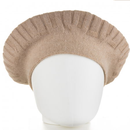 Berete - Bereta bej cu model gen tricotaj cu model geometric, din lana