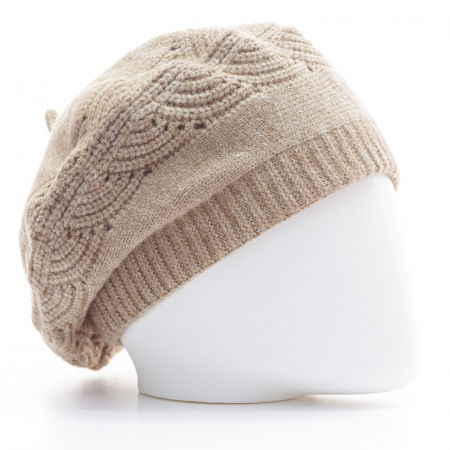 Bereta bej cu model tricotaj cu braduti, din lana [3]