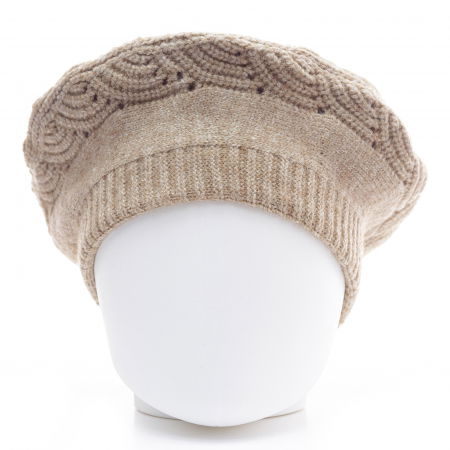 Bereta bej cu model tricotaj cu braduti, din lana [2]