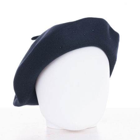 Berete - Bereta bleumarin chic, cu strasuri foarte fine aplicate pe toata suprafata, din bumbac si lana