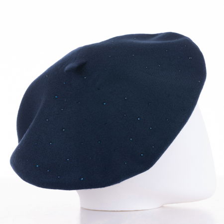 Bereta bleumarin chic, cu strasuri foarte fine aplicate pe toata suprafata, din bumbac si lana [1]