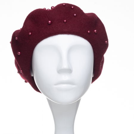 Bereta bordo, cu perle fine aplicate pe toata suprafata, din lana [1]