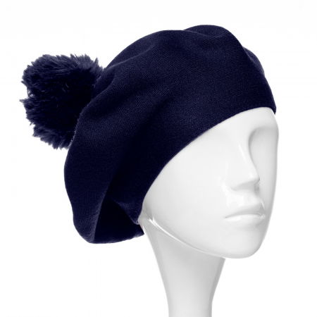 Berete - Bereta clasica bleumarin, cu mot din blanita, din bumbac si lana