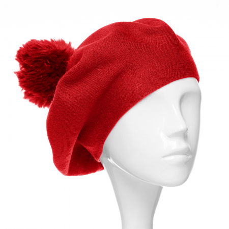 Berete - Bereta clasica rosie, cu mot din blanita, din bumbac si lana