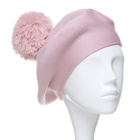 Berete - Bereta clasica roz deschis, cu mot din blanita, din bumbac si lana