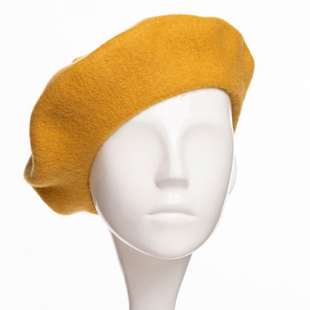 Bereta frantuzeasca din stofa groasa de lana, galben mustar [1]