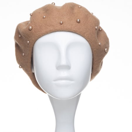 Bereta cappuccino, cu perle fine aplicate pe toata suprafata, din lana [1]