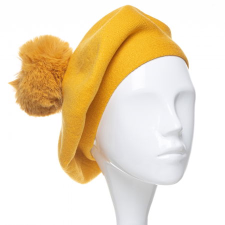 Berete - Bereta clasica galben mustar, cu mot din blanita, din bumbac si lana
