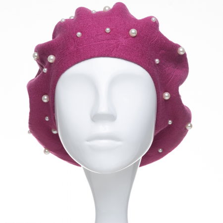 Bereta mov zmeura clasica, cu perle fine aplicate pe toata suprafata, din bumbac si lana [1]