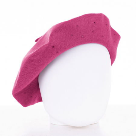 Berete - Bereta magenta clasica, cu strasuri foarte fine aplicate pe toata suprafata, din bumbac si lana