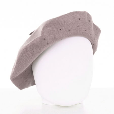 Berete - Bereta bej inchis clasica, cu strasuri foarte fine aplicate pe toata suprafata, din bumbac si lana