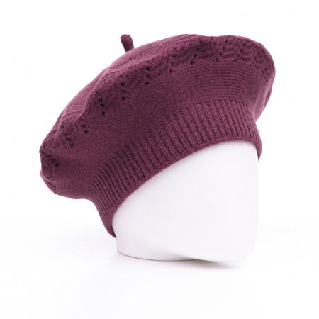 Berete - Bereta mov inchis cu model tricotaj cu braduti, din lana