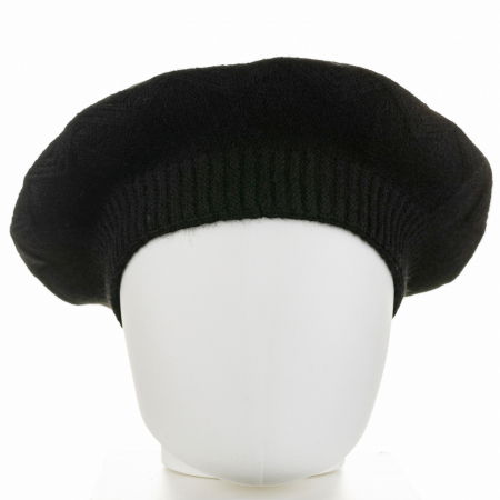 Bereta neagra cu model gen tricotaj cu romburi, din lana