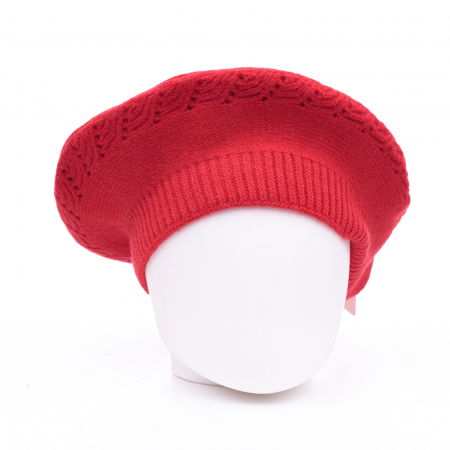 Berete - Bereta rosie cu model tricotaj cu braduti, din lana