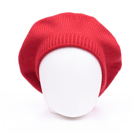 Bereta rosie cu model tricotaj simplu cu clini, din lana [1]