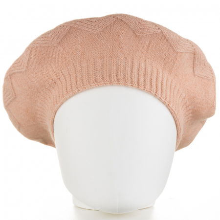 Berete - Bereta roz cu model gen tricotaj cu romburi, din lana