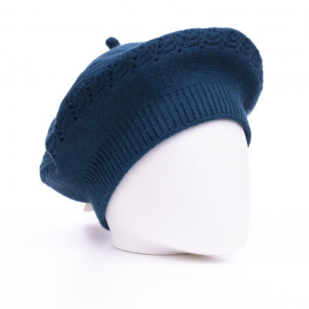 Bereta turcoaz inchis cu model tricotaj cu braduti, din lana [1]