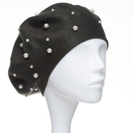 Berete - Bereta kaki, cu perle fine aplicate pe toata suprafata, din bumbac si lana