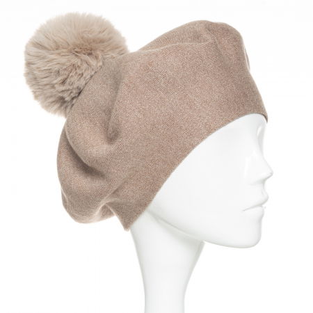 Berete - Bereta clasica bej inchis, cu mot din blanita, din bumbac si lana