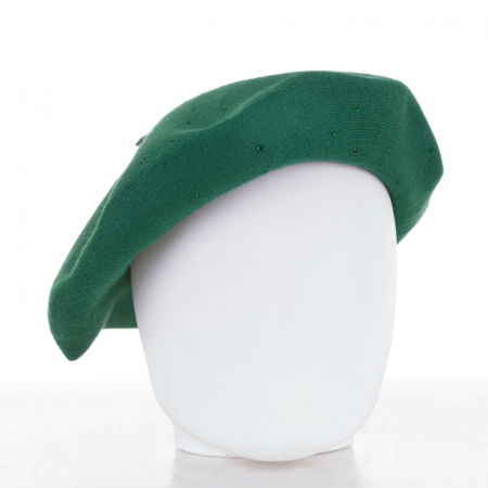 Berete - Bereta verde chic, cu strasuri foarte fine aplicate pe toata suprafata, din bumbac si lana