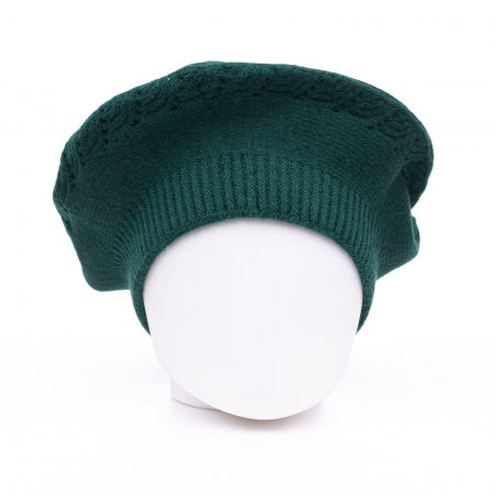 Berete - Bereta verde cu model tricotaj cu braduti, din lana