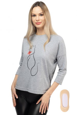 Tricou gri cu imprimeu silueta de pisica [1]