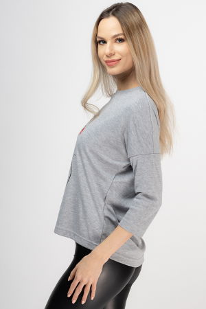 Tricou gri cu imprimeu silueta de pisica [2]