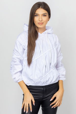 Bluze Casual - Bluza avangardista din bumbac, cu gluga si cusaturi elastice, alba