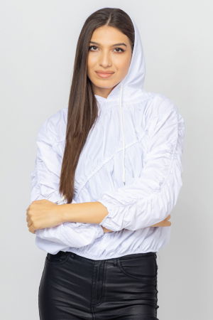 Bluza avangardista din bumbac, cu gluga si cusaturi elastice, alba [1]