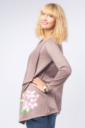 Blazer casual din tricot cu imprimeu floare pe o parte, bej [1]